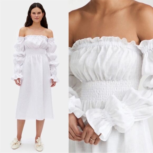 SLEEPER Michelin Linen Off-Shoulder Dress NWT M $320 - Picture 3 of 11
